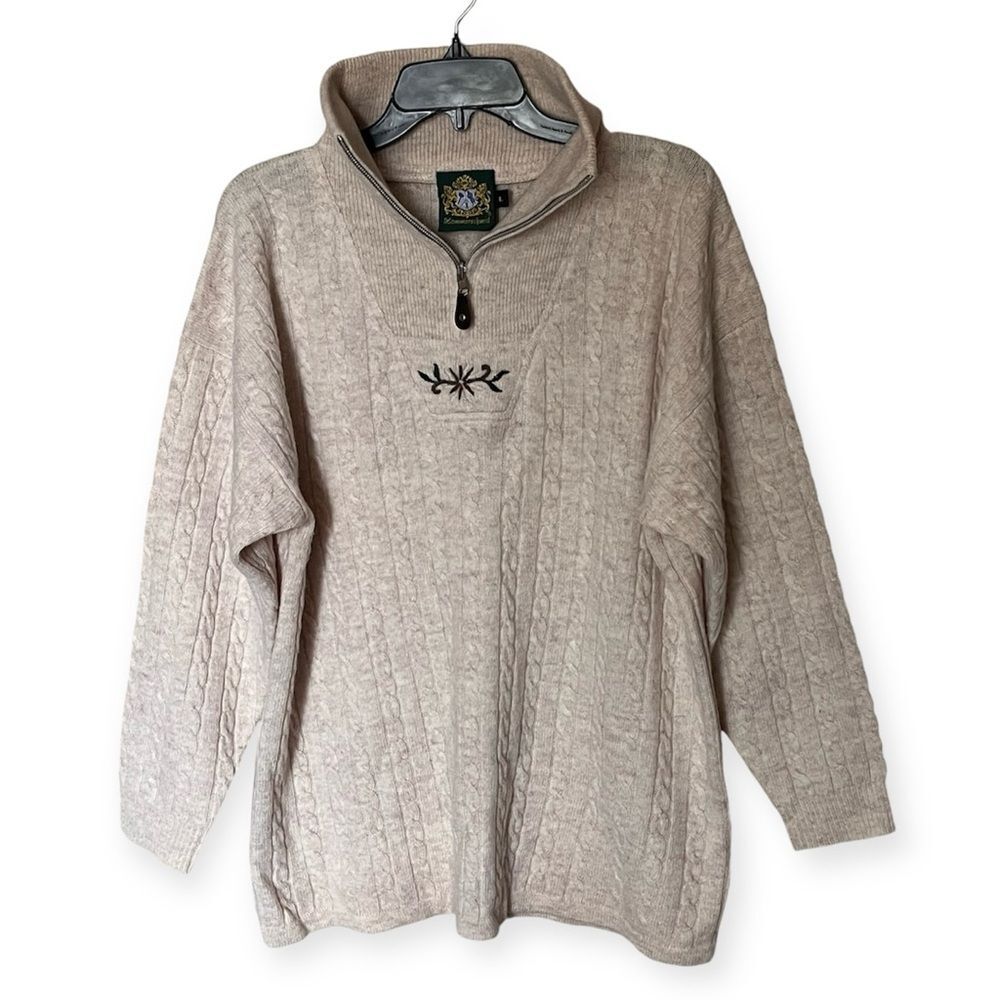 Hammerschmid Wool Pullover Sweater with 1/4 Zip and Embroidery - Size Large